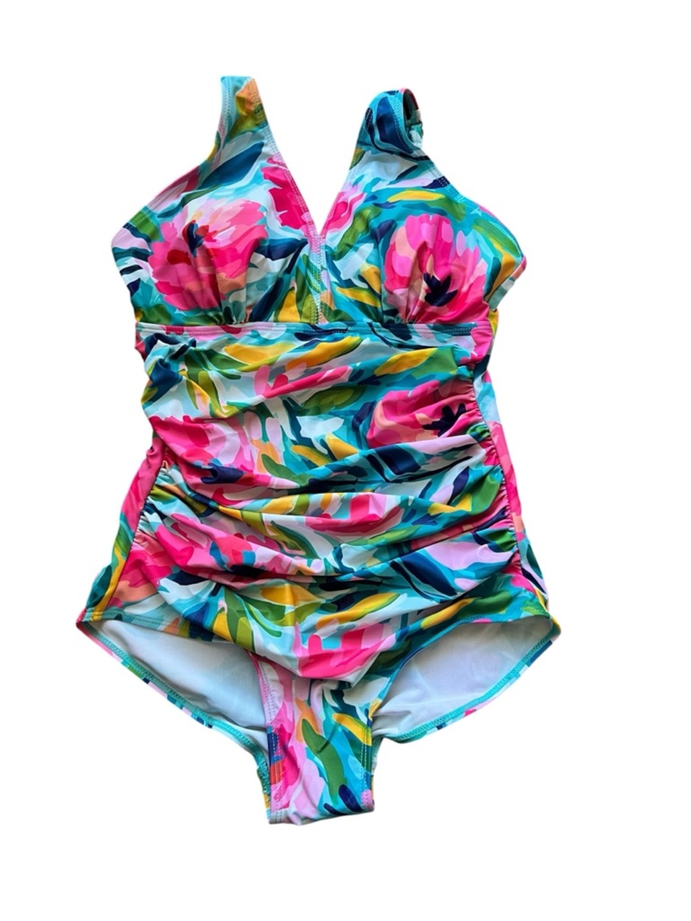 Perona Floral Print One-Piece Scrunch sides Shaping Tummy Slimming Swimsuit NWT